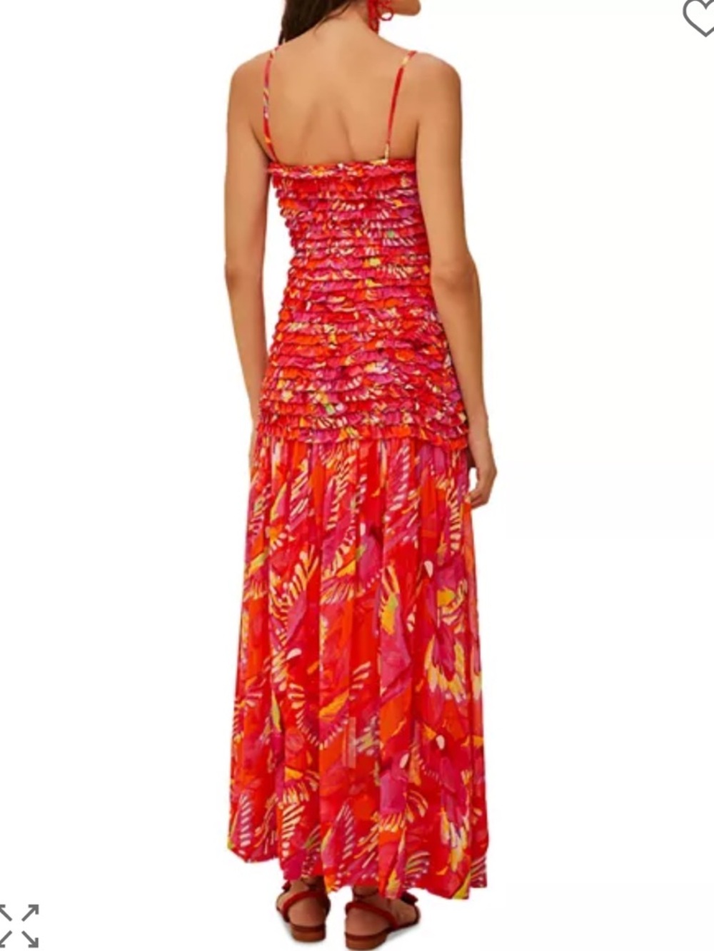 NWT FARM Rio Flying Birds Orange Ruffled Strapless Maxi Dress Size Medium - Picture 6 of 15
